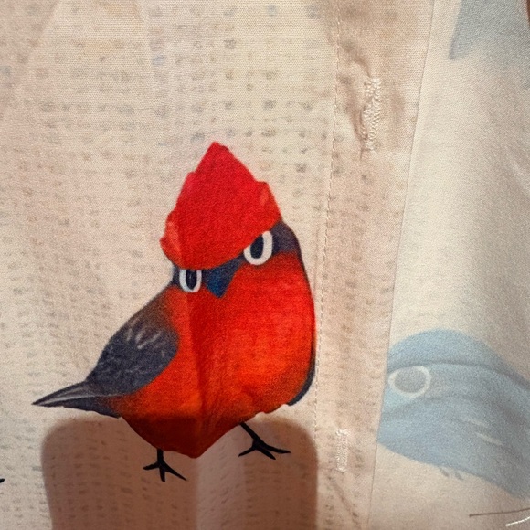 Bird Print Long-Sleeve Shirt - White with Multicolor Birds - Picture 8 of 12